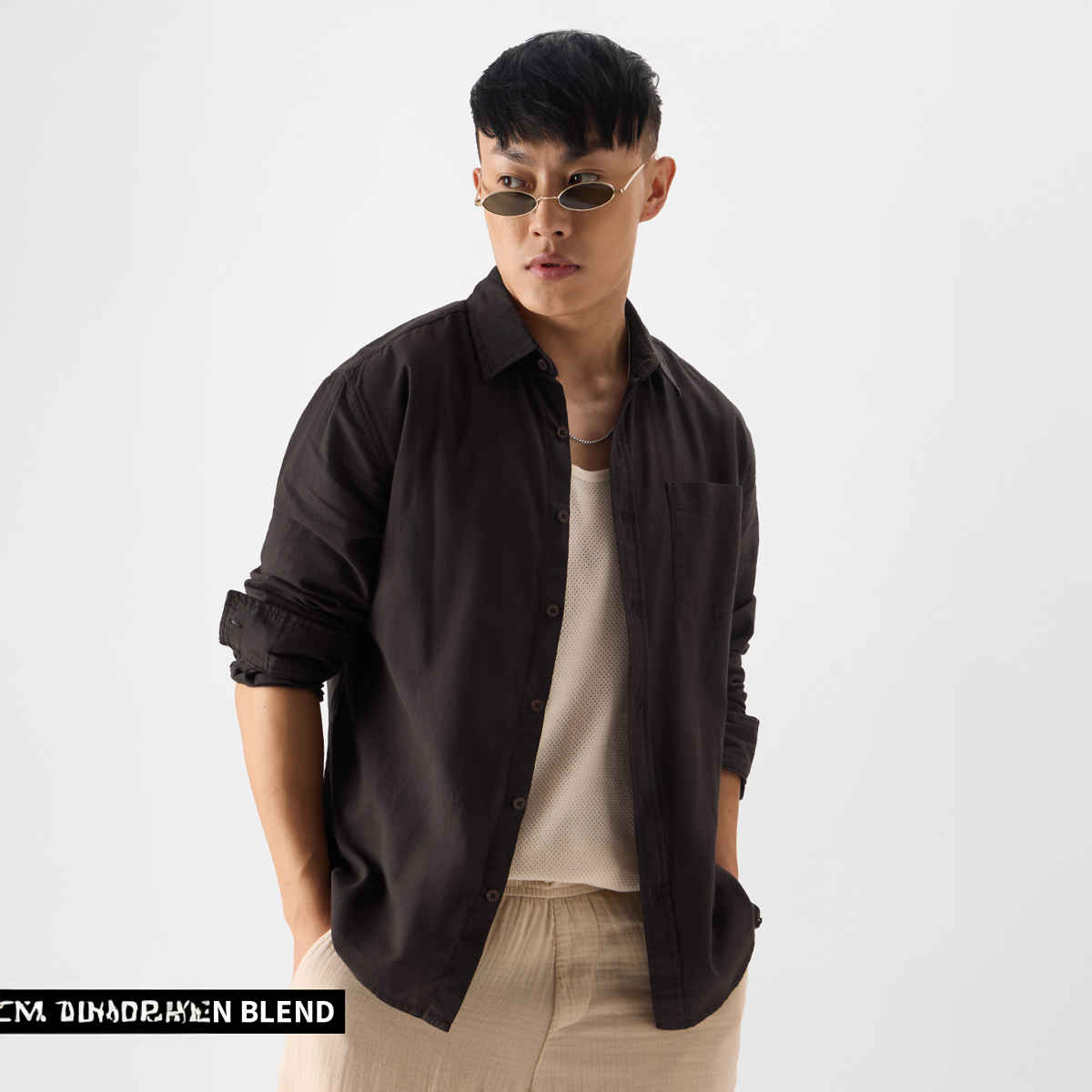 The Souled Store Men's Regular Brown Cotton Linen Shirts | S
