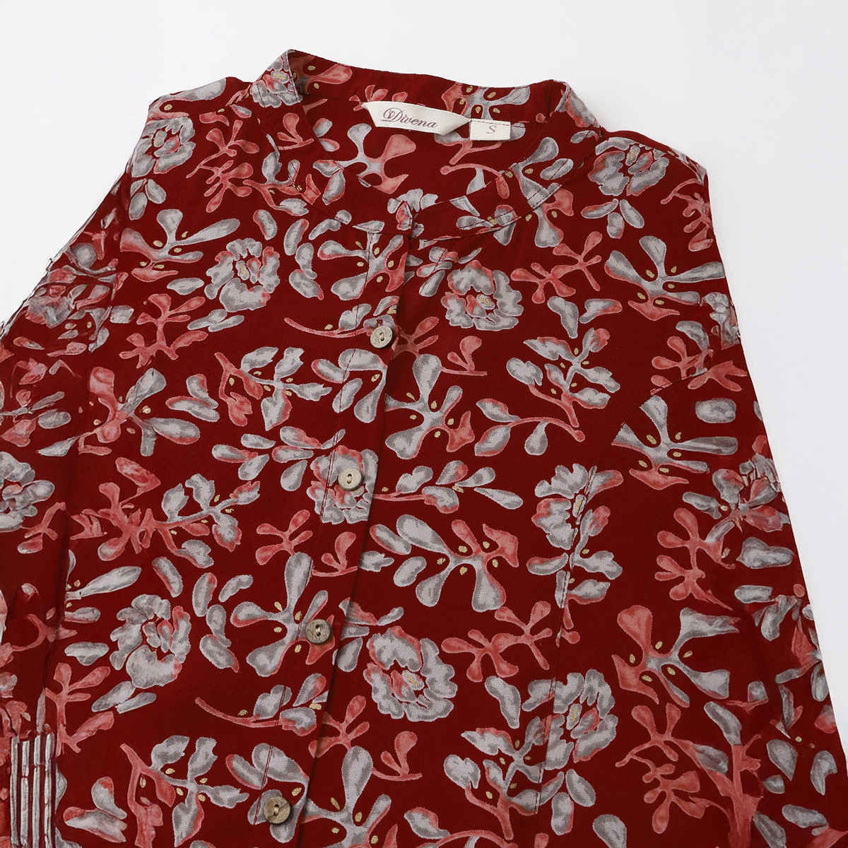 Divena Women's Floral Print Rayon Regular Top | DK1020 1 - Maroon - S