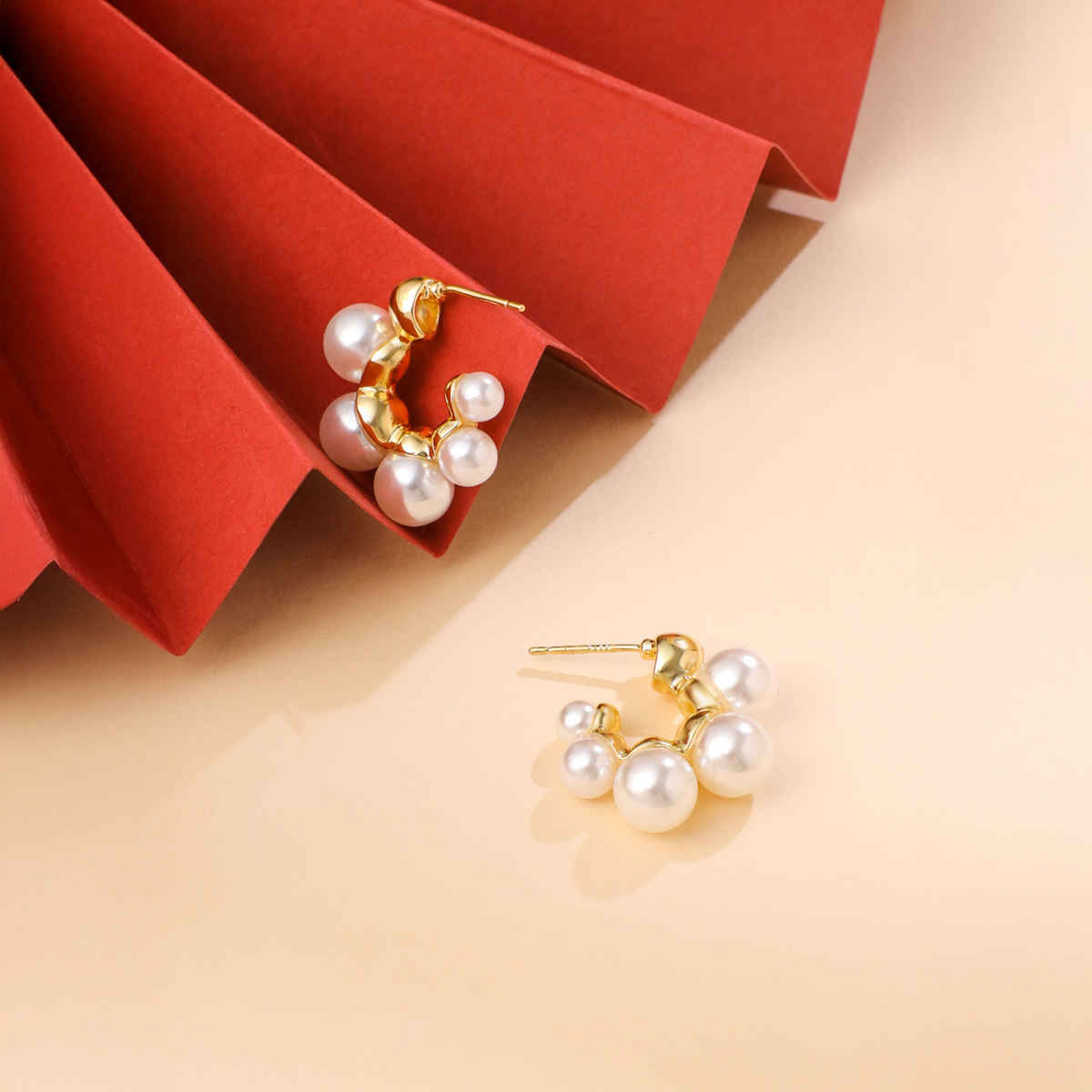Yellow Chimes Gold Toned Pearl Studded Hoop Earrings for Women