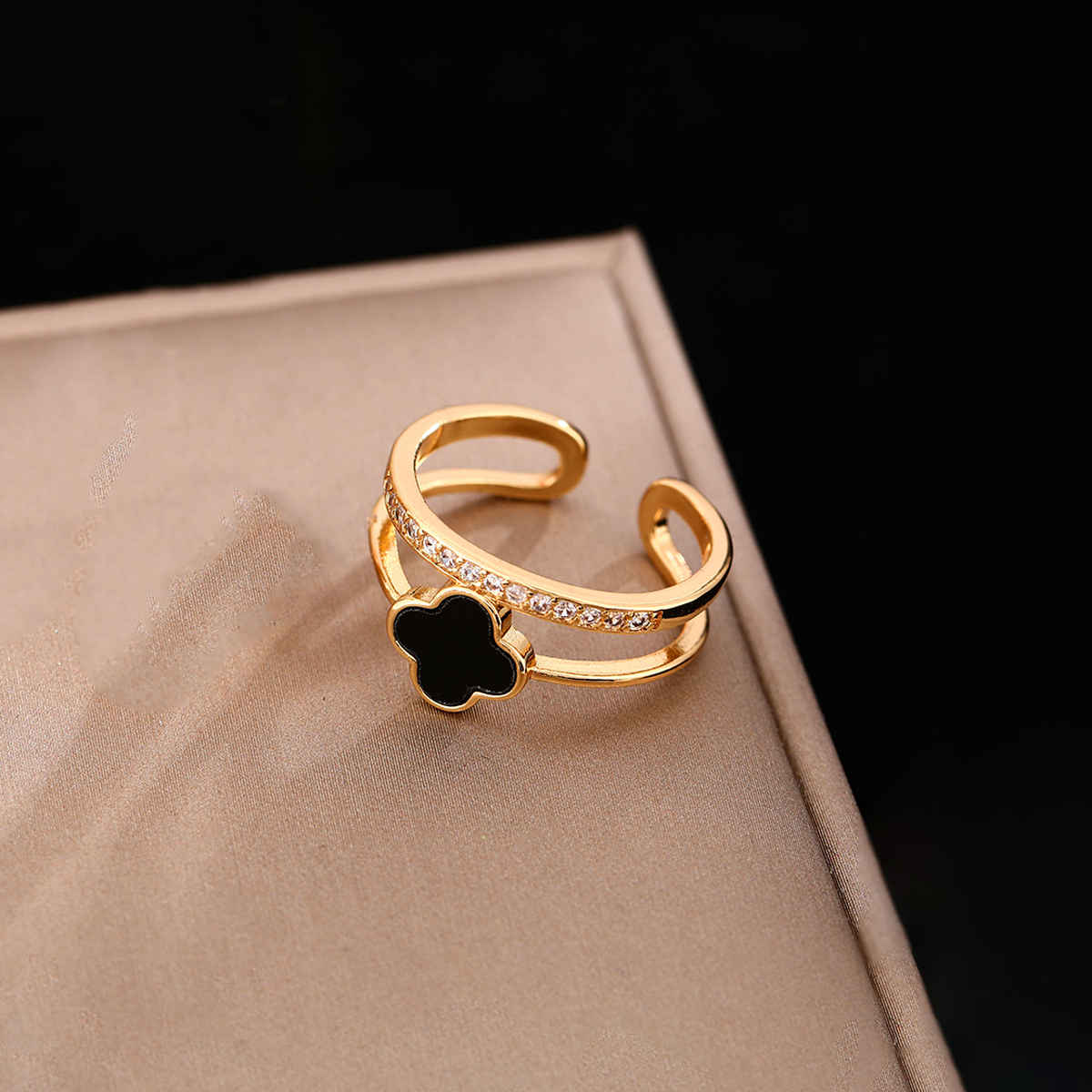 Label She Gold Plated Stainless Steel Clover Adjustable Ring | LS-RNG-72167