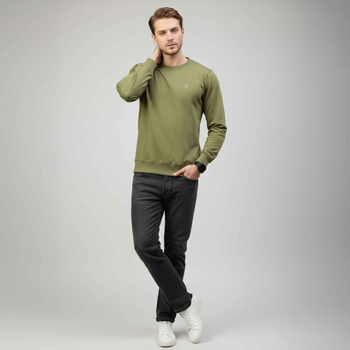 Lux Cozi Men's Sweatshirt Warmth Meets Everyday Fashion | Olive - M