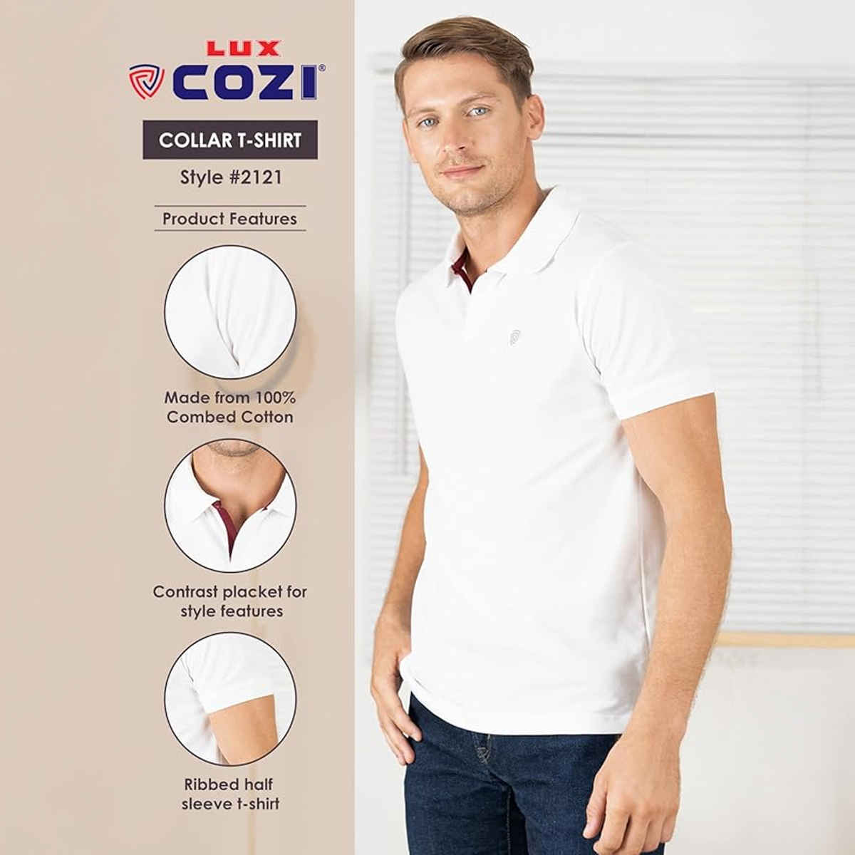 Lux Cozi Men's Solid Cotton Polo T-shirt | White - XL