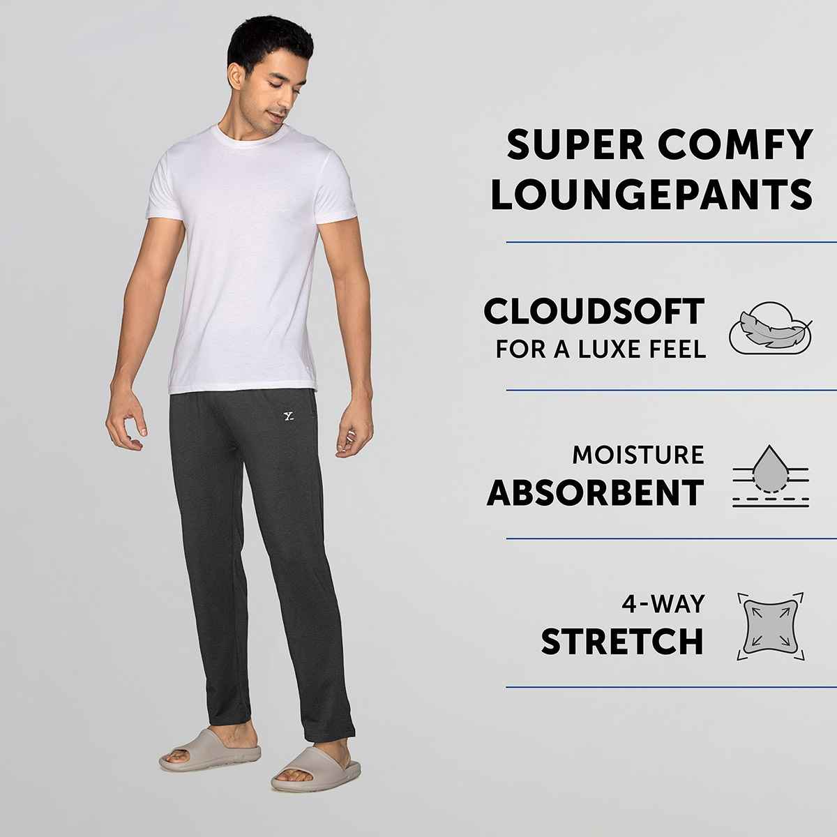 XYXX Ace IntelliSoft Cotton Modal Solid Loungewear Relaxed Fit | 2 Zipper Side pockets | Grey- M