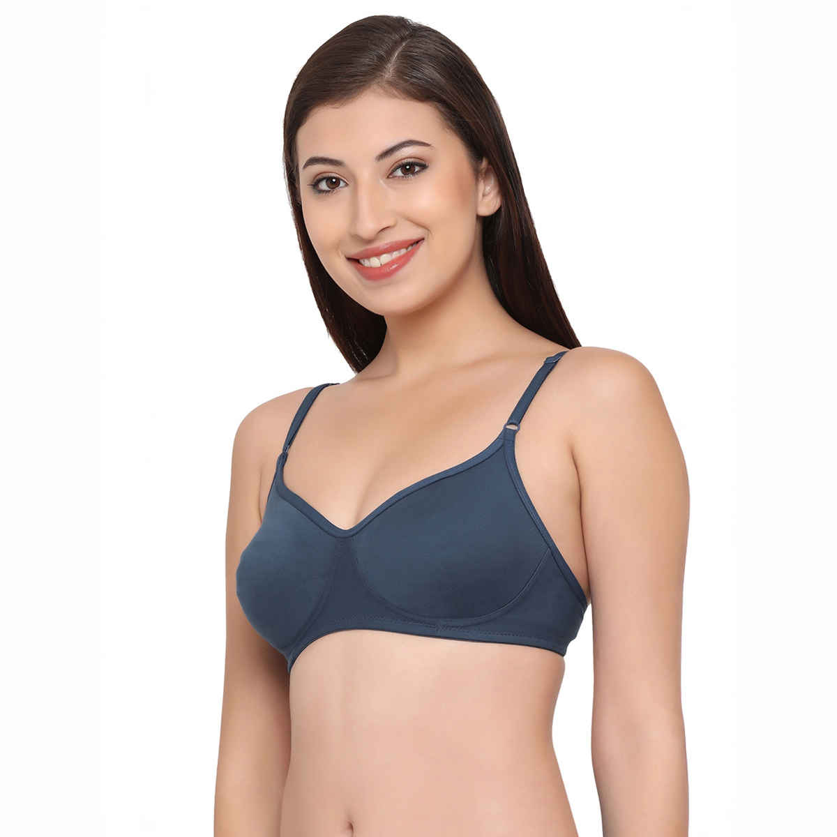 Clovia Women Non-Padded Non-Wired Full Coverage T-Shirt Bra - Cotton Rich | Navy Blue | 38C