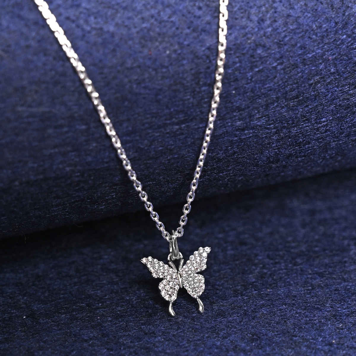 Clara 925 Sterling Silver Fia Butterfly Pendant Chain Necklace | Platinum Plated | Swiss Zirconia
