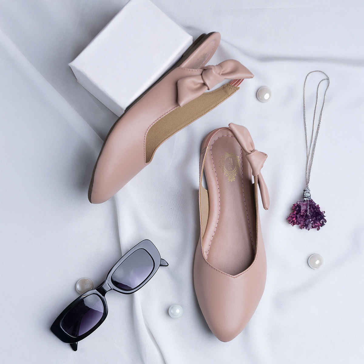 Shoetopia Casual Side Bow Detailed Pink Flat Belly For Women | UK 7