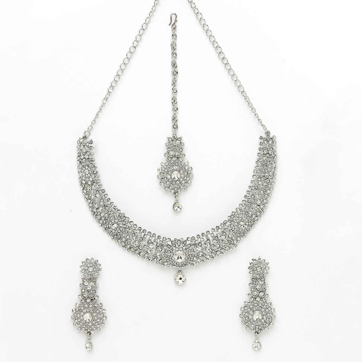 Sukkhi Fashion Rhodium Plated Silver Stone Studded Choker Necklace Set