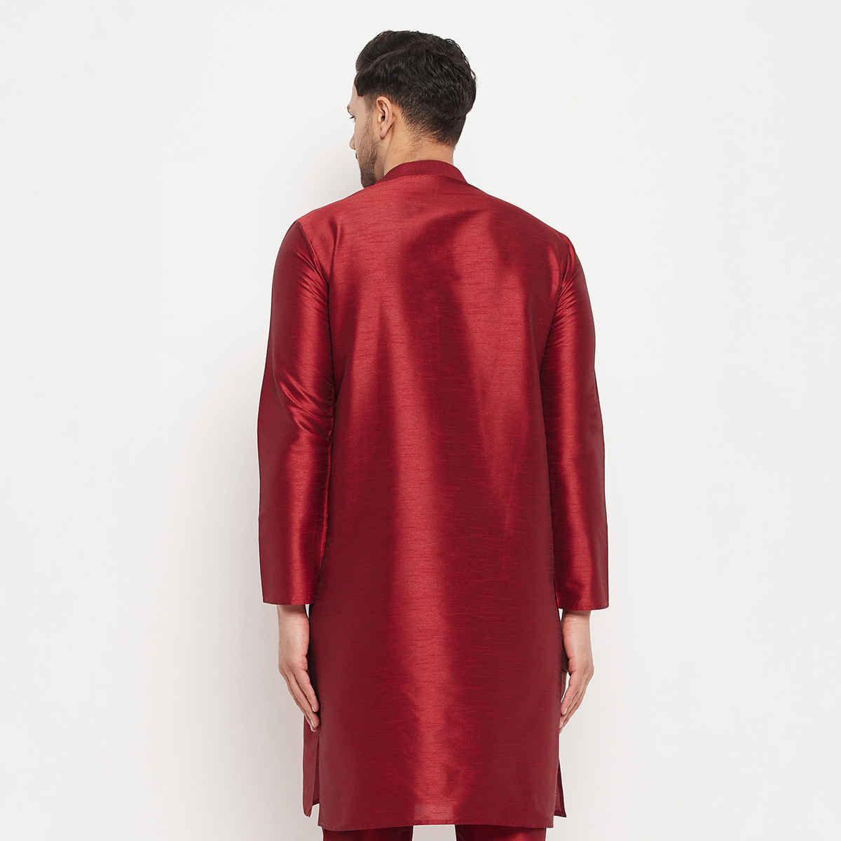 Vastramay Men's Silk Blend Kurta | Maroon - XL