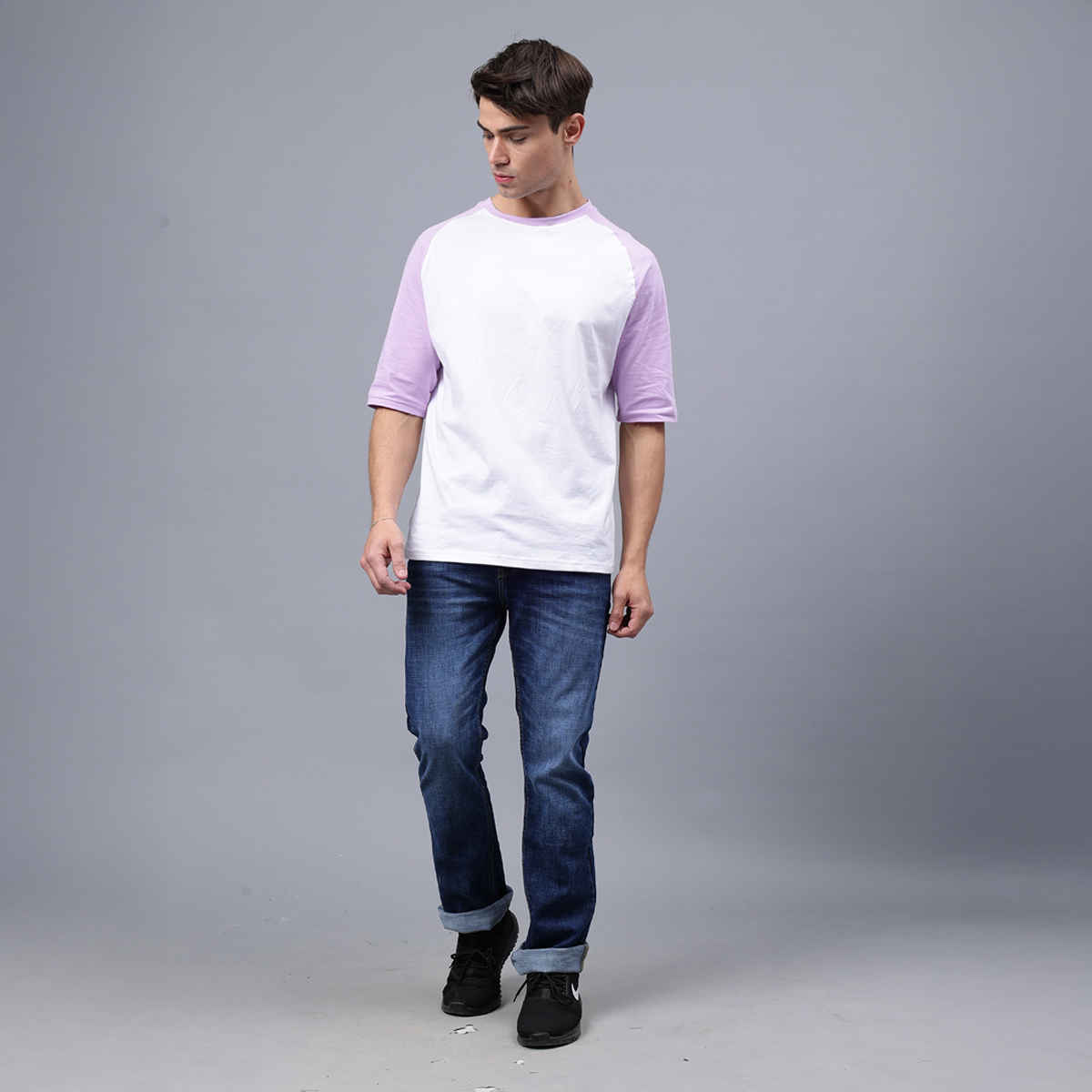 Mad Over Print Men's Colourblock T-shirt | Lavendar - M