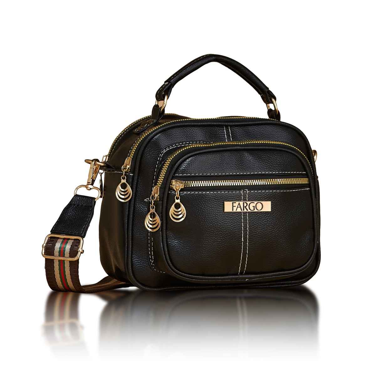 Fargo Women's Top-handle Satchel Fashion Round Retro Sling Bag | Black