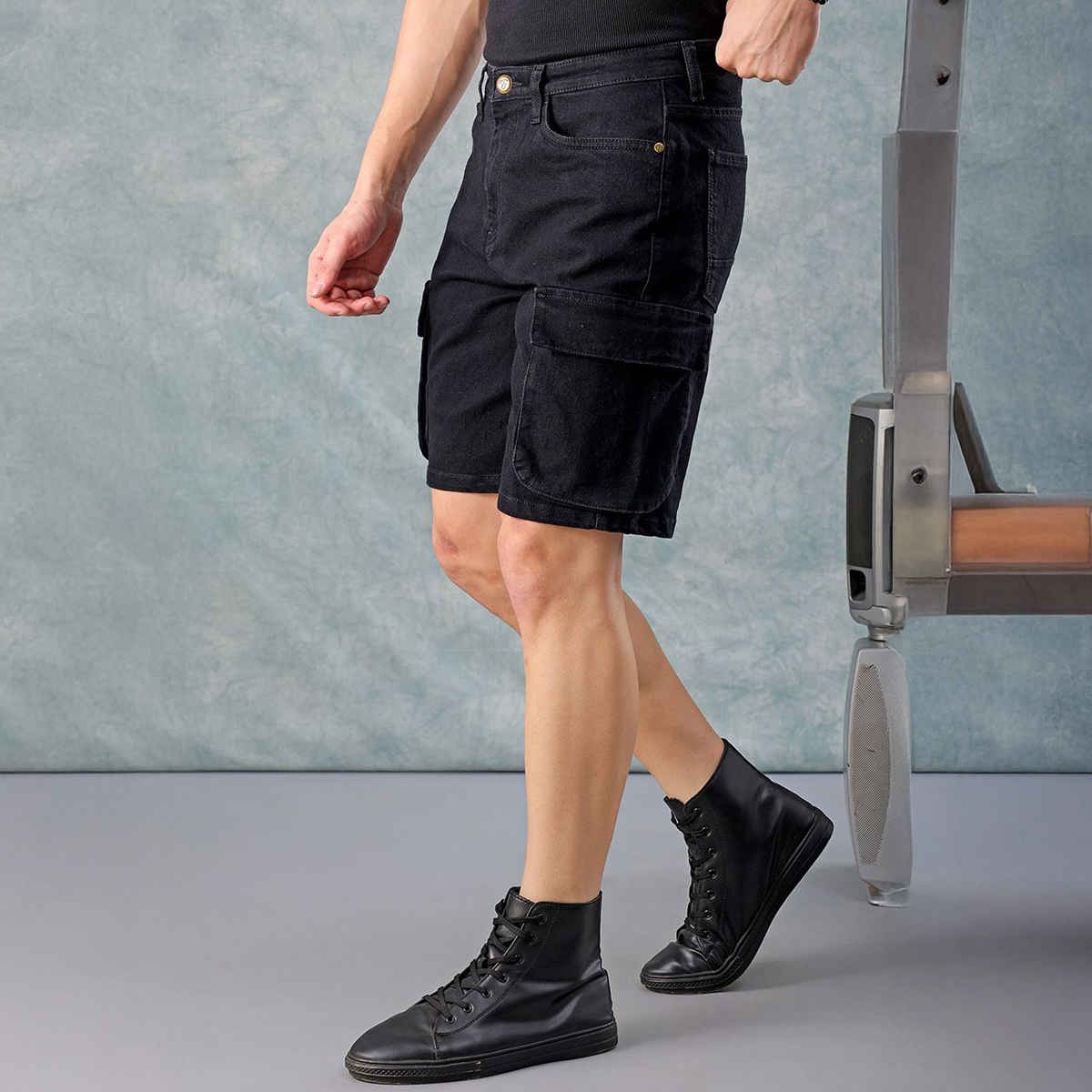 The Indian Garage Co Men's Regular Fit Solid Casual Shorts | Black - 32