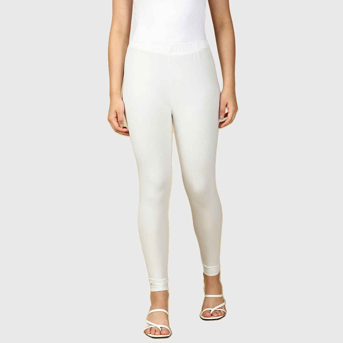 PYNK By Lux Cozi Women Flexi-Fit 360 Stretch Ankle Length Prime Cotton Leggings|Off White|Free Size