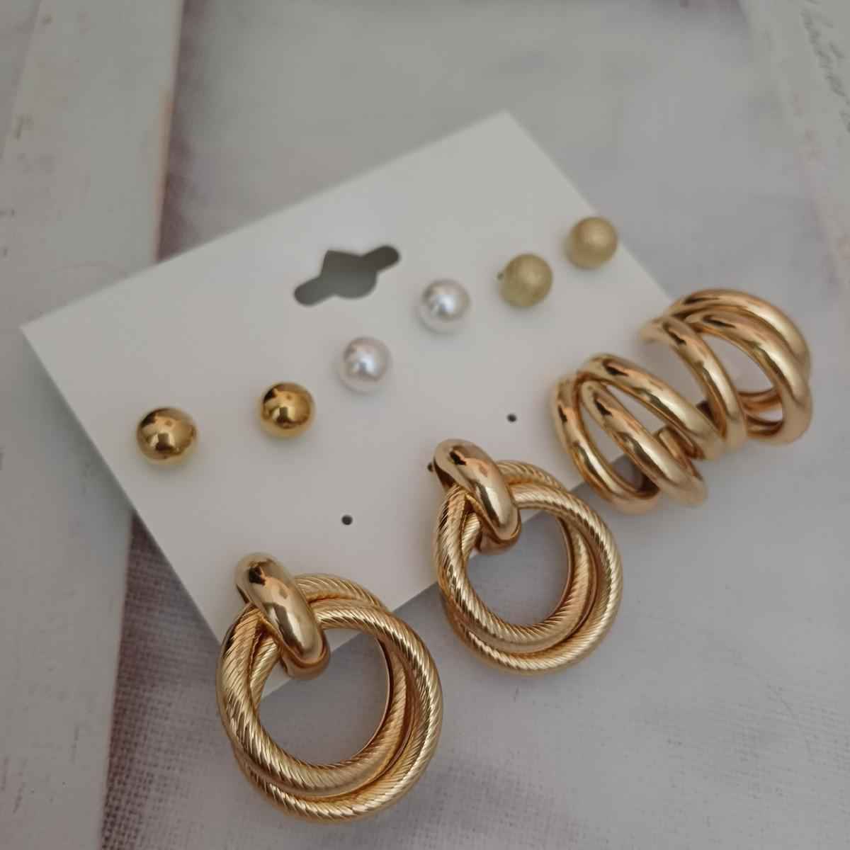 Set Of 5 Earrings Gold Style 1