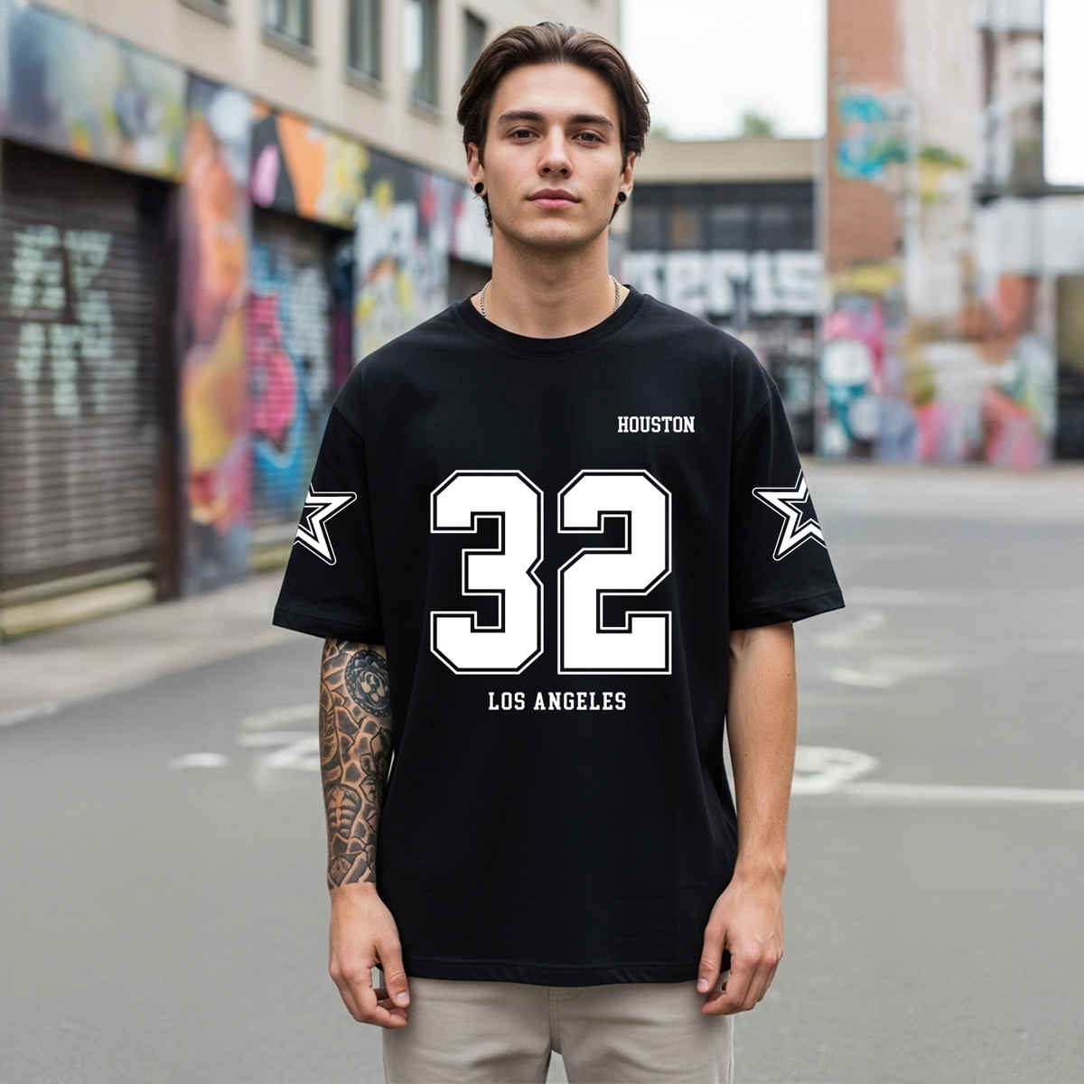 BENNY BROOKS Men's Round Neck half sleeve Oversized T-shirt |AA(ARN)BLACK43 | Black - XL