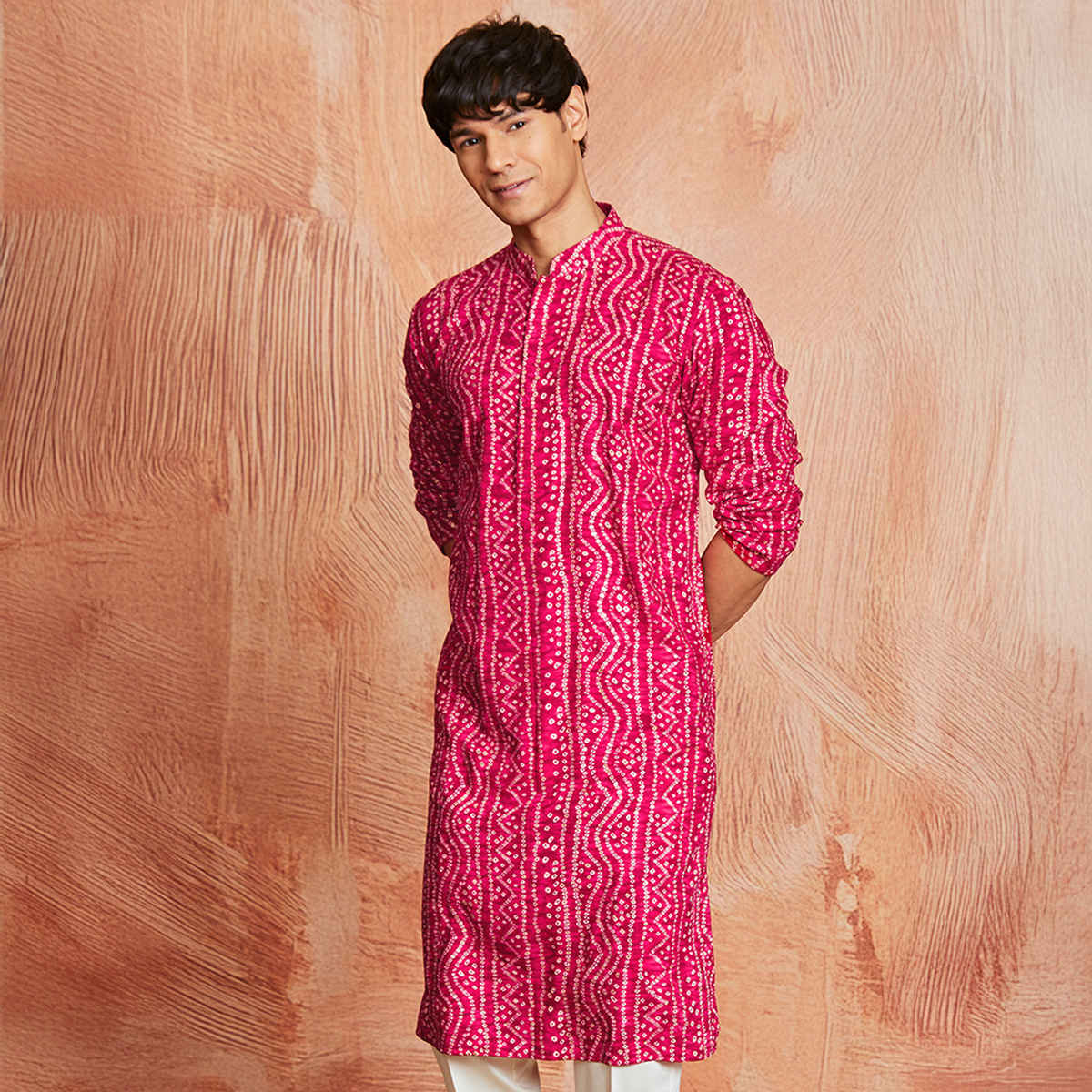 Vastramay Men's Falsa Rayon Kurta | Pink - S