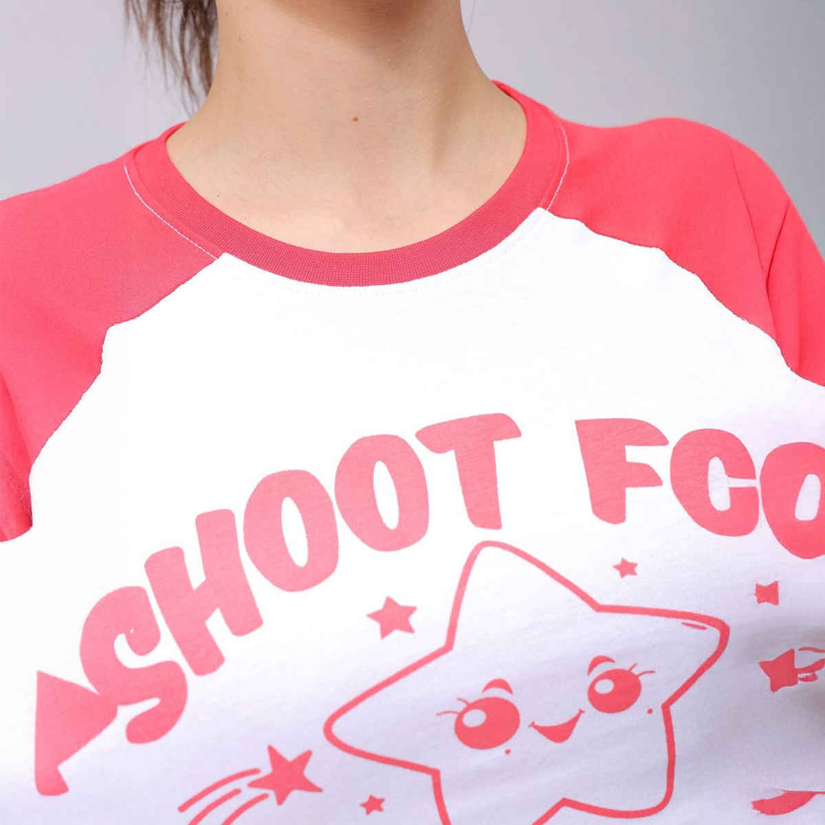 Freehand Women's Casual Slim Typographic Baseball T-shirt | 0424-Zfhbbtee1-02 | White - L