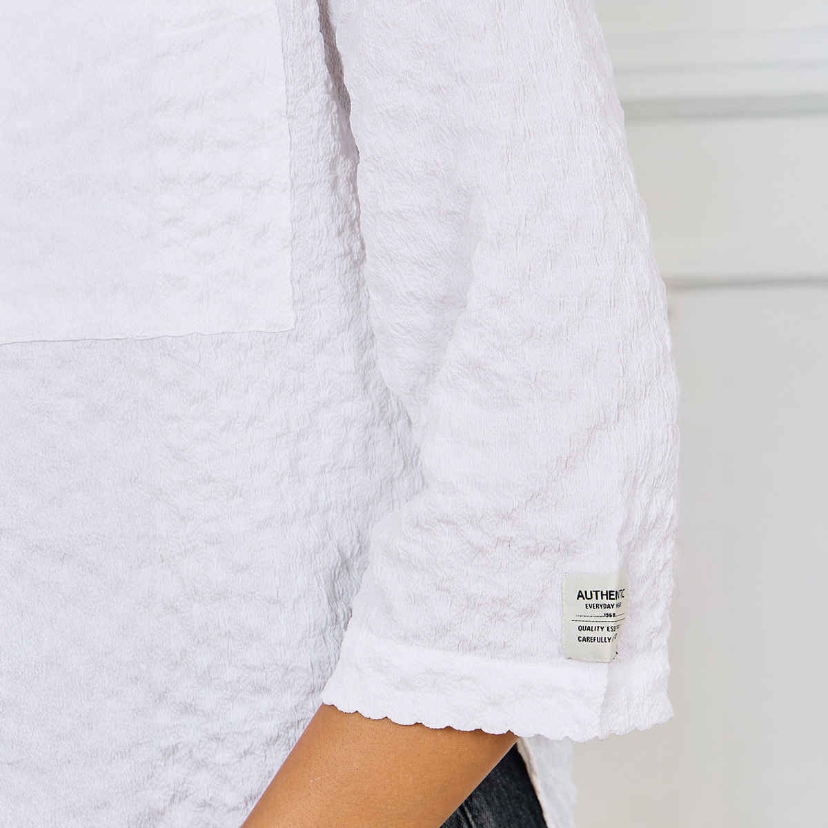 Styli Women's Casual Wear Self Design Spread Collar 3/4 Sleeves Oversized Shirts | White - M