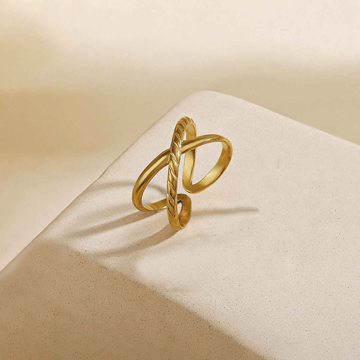 LabelShe Gold-Plated Stainless Steel Cross Shaped Adjustable Ring | LS-RNG-72209