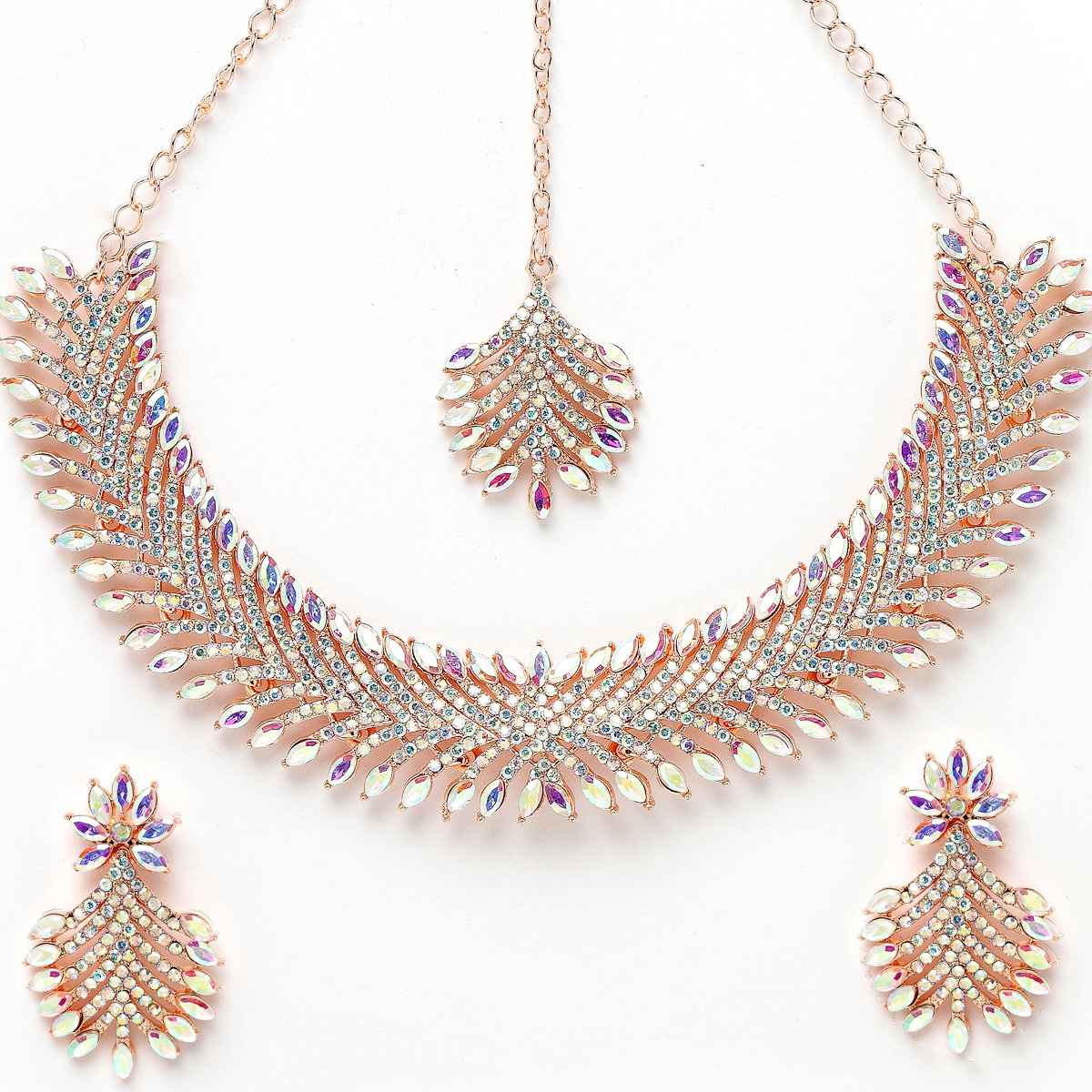 Sukkhi Graceful Rose Gold Plated Rose Gold Stone Studded Choker Necklace Set