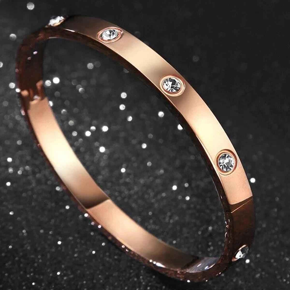 Designs & You Stainless Steel Rose Gold-Plated Ad Stones Bracelet