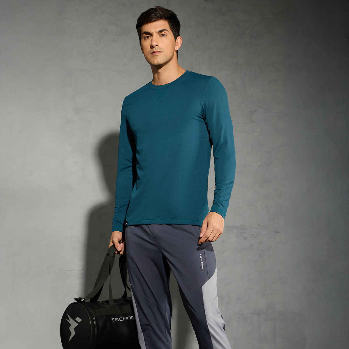 Technosport Men's Poly Solid Slim Fit Round Neck Full Sleeve Sports T-shirt | Gulf Coast - XL