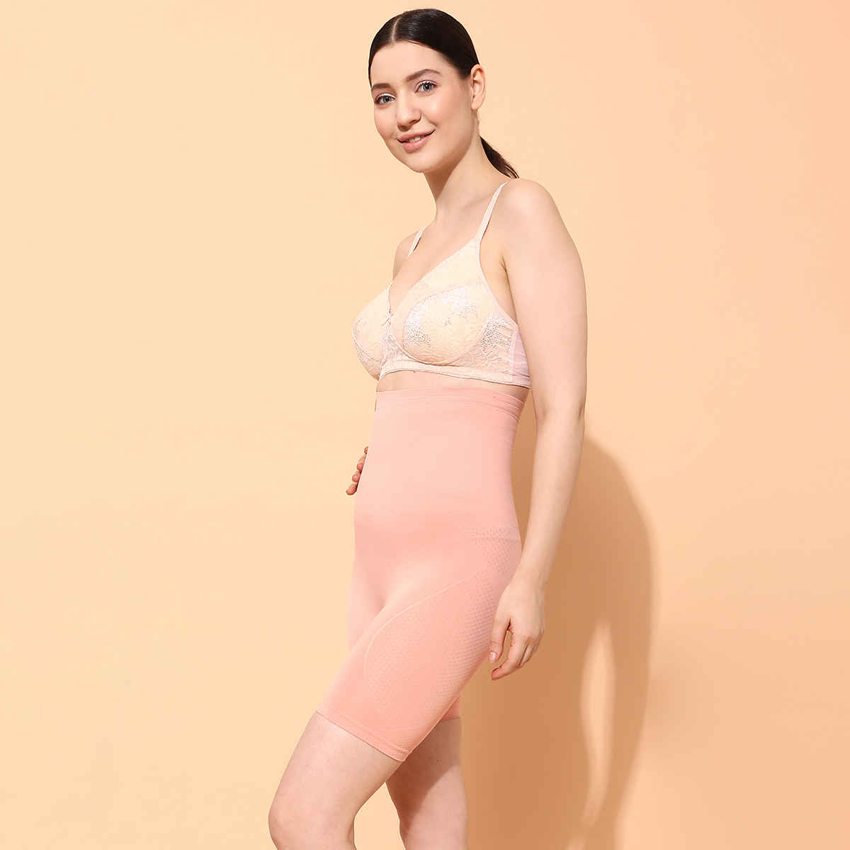 Clovia 4-In-1 Shapewear | Tummy- Back- Thighs- Hips | Peach | S/M