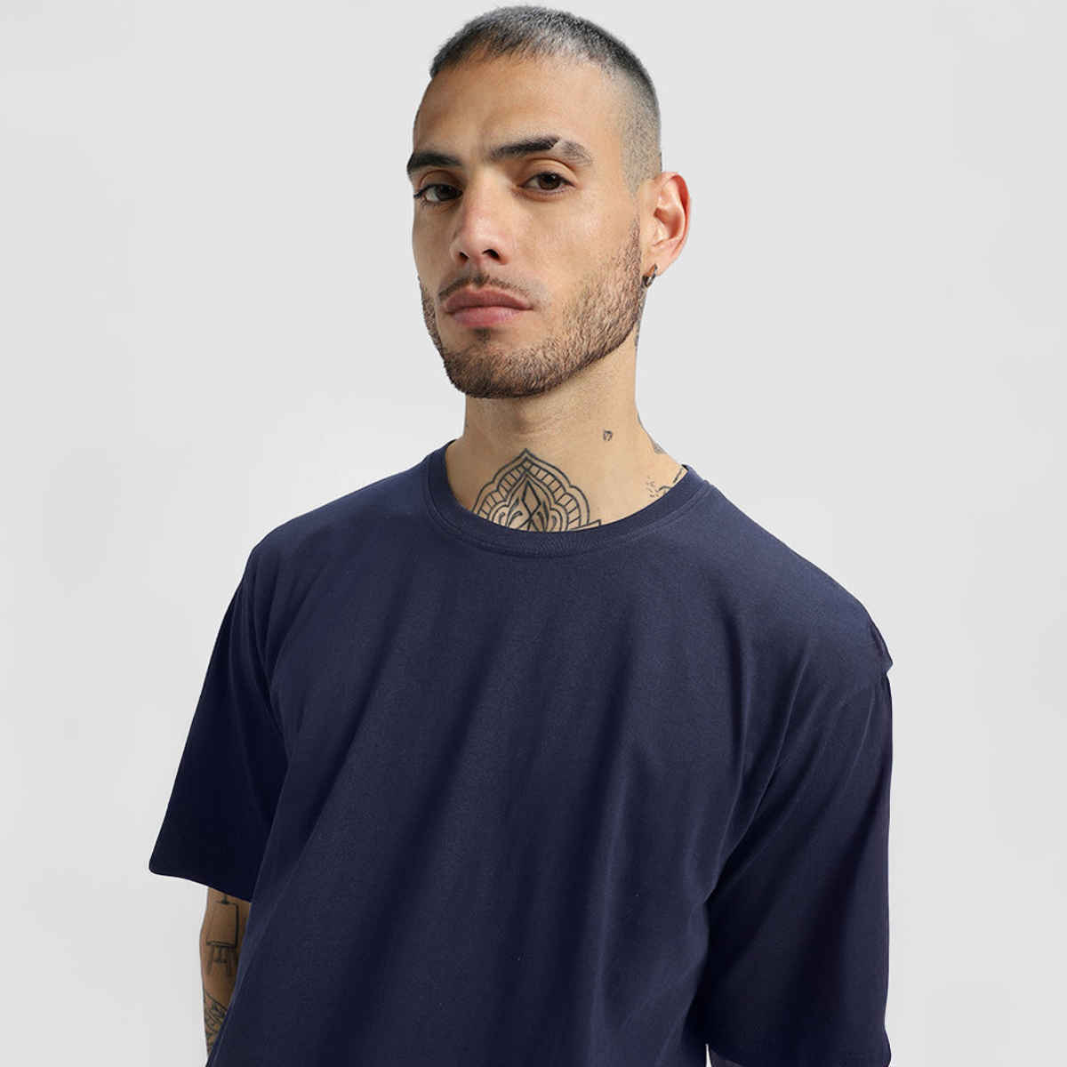 Veirdo Pure Cotton Oversized Fit Round Neck Navy T-Shirt For Men - XL