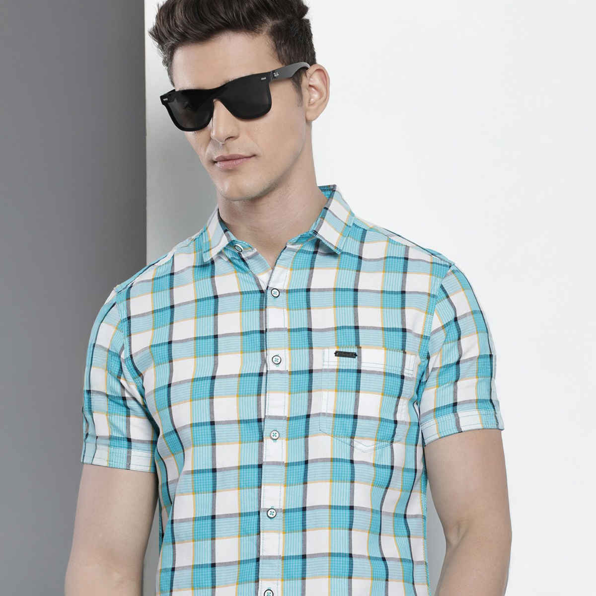 The Indian Garage Co Men's Slim Fit Checked Casual | Blue | S