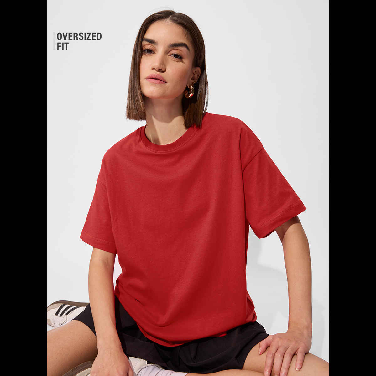 The Souled Store Solids- Rouge Red Women Oversized T-Shirts, Red, XS