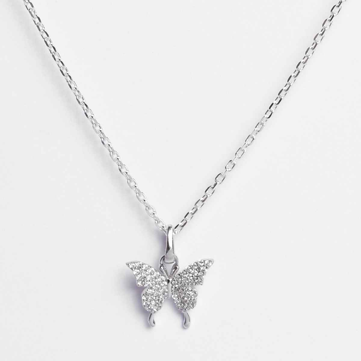 Clara 925 Sterling Silver Fia Butterfly Pendant Chain Necklace | Platinum Plated | Swiss Zirconia