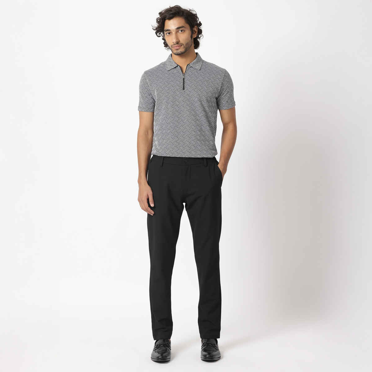 Rare Rabbit Men's Cabetta Primary Polo T-shirt | Black - M