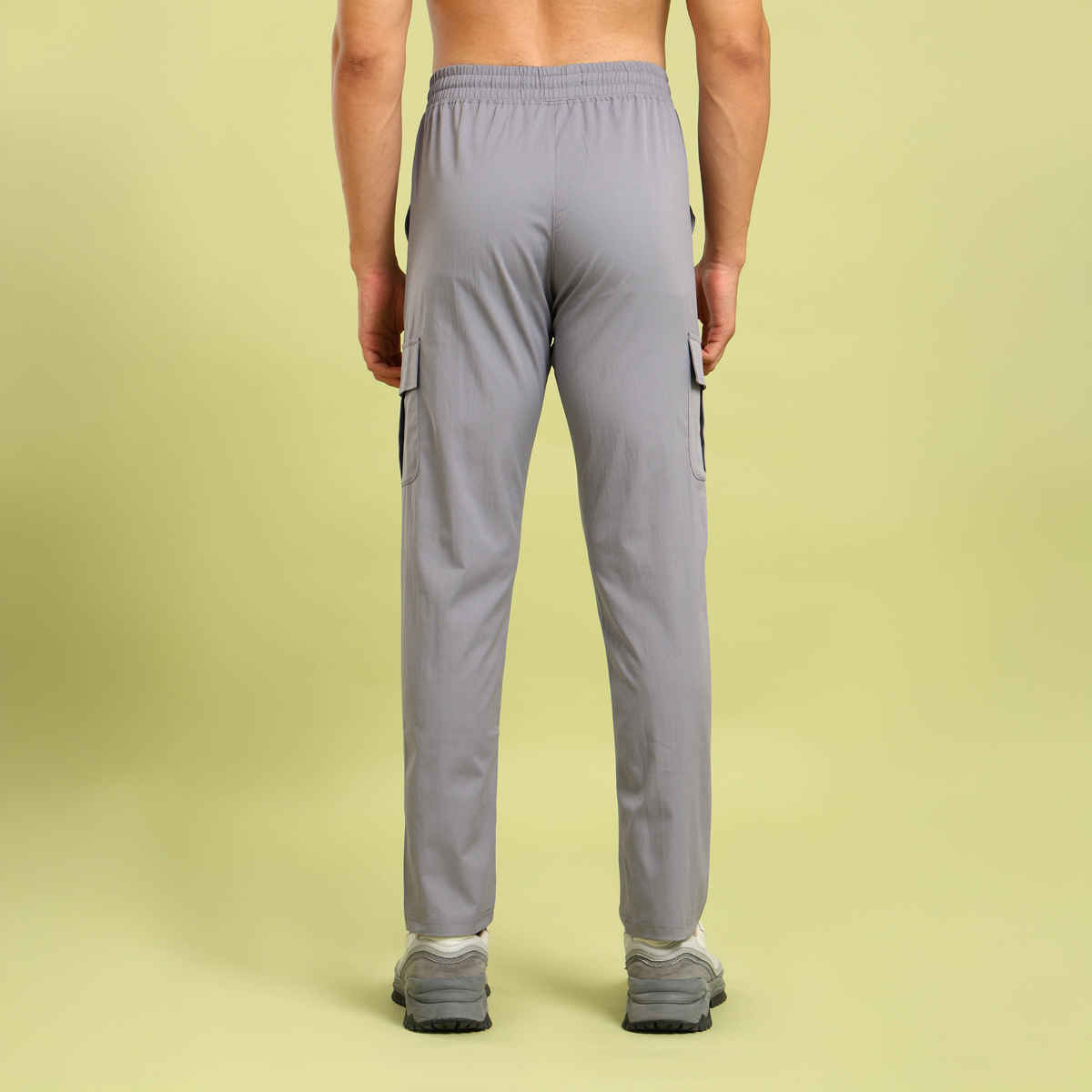Technosport Men Poly Solid Relax Fit Sports Cargo Trackpants with TS FLEXI | Light Grey | 2XL