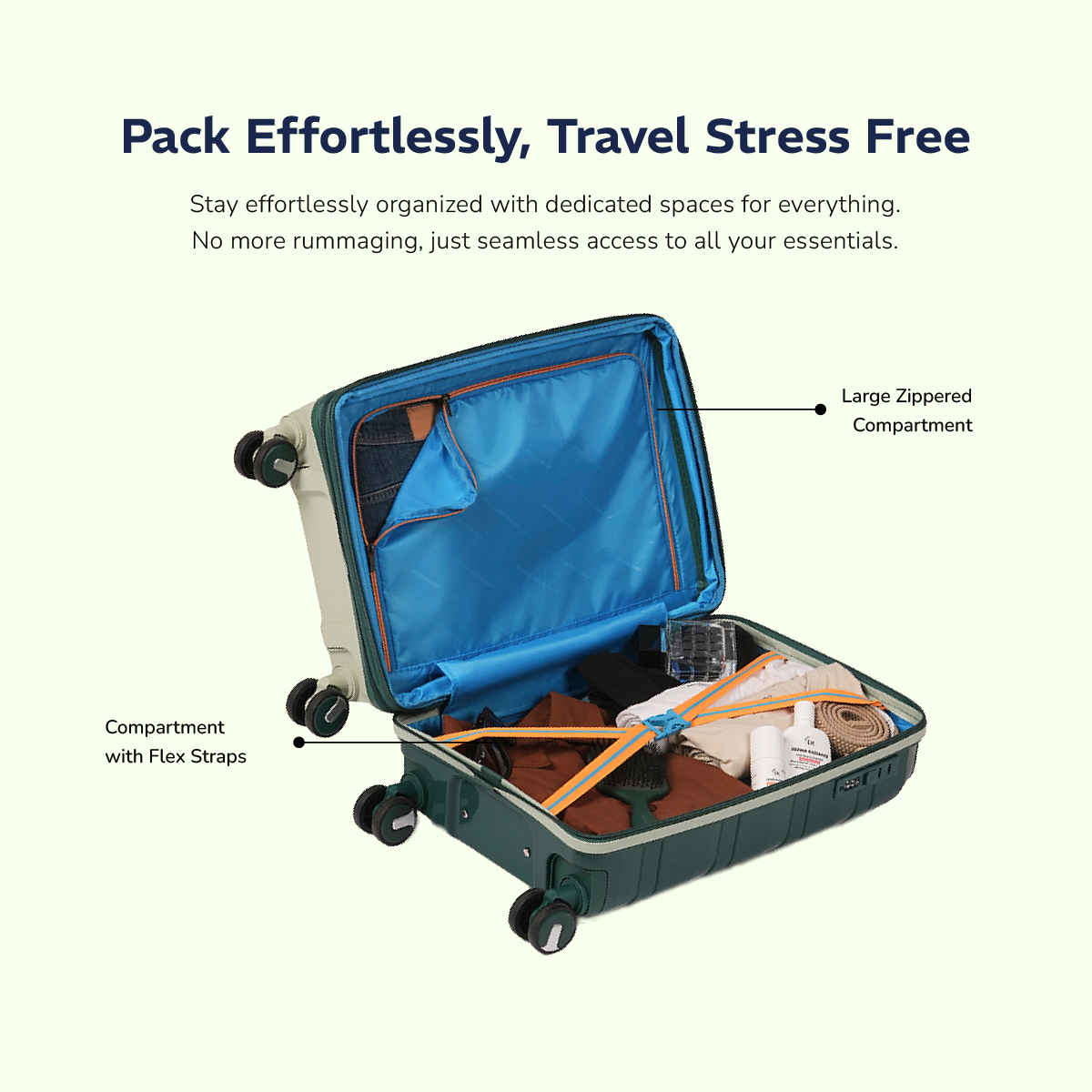 Provogue Azure Hard-Sided PP Cabin Luggage Trolley Bag | Laurel Green-Hunter Green - 55 cm