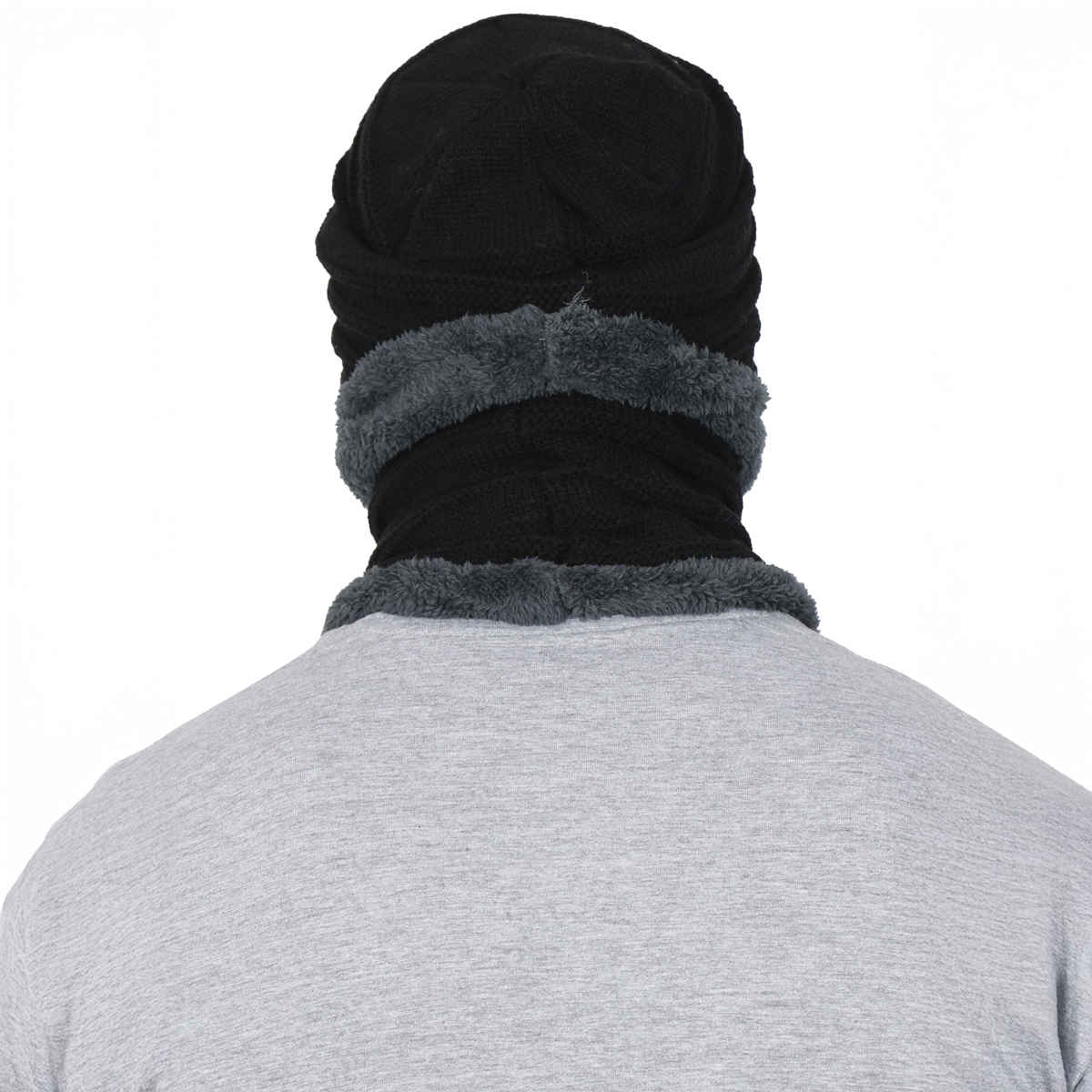 Fabseasons Unisex Solid Acrylic Wool Beanie and Muffler | Black - Free Size
