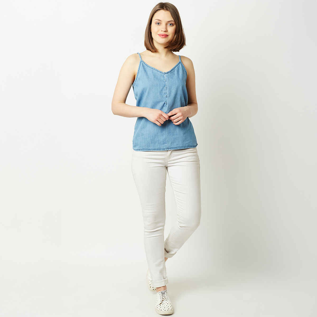 Miss Chase Women s Shades Of Two Denim Top | Light Blue | S