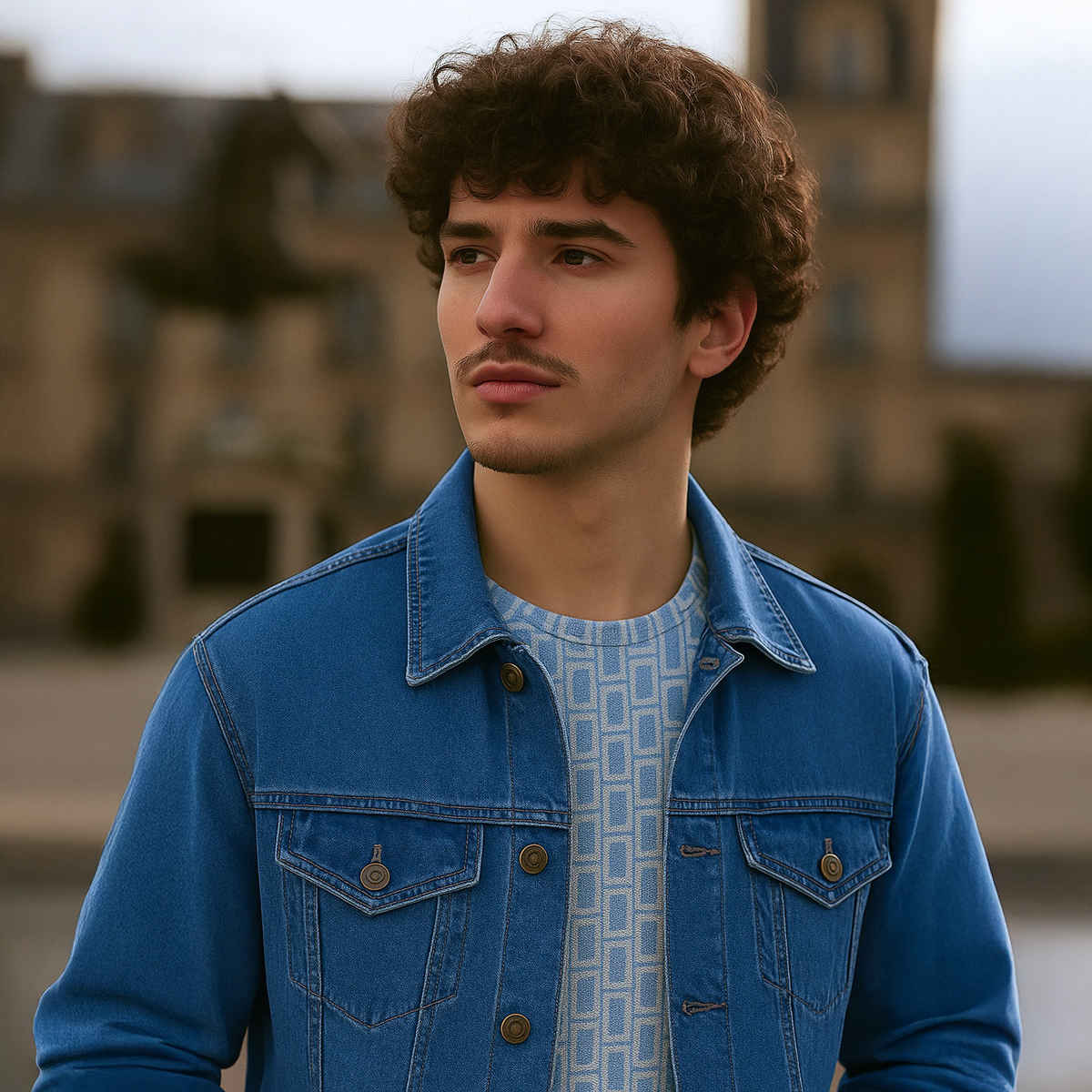 Ftx Men's Solid Regular Fit Full Sleeve Denim Jacket | Blue - L