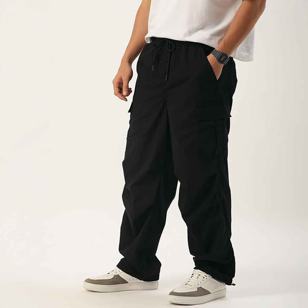 Bene Kleed Unisex Parachute Cargo Trousers | Black - 28