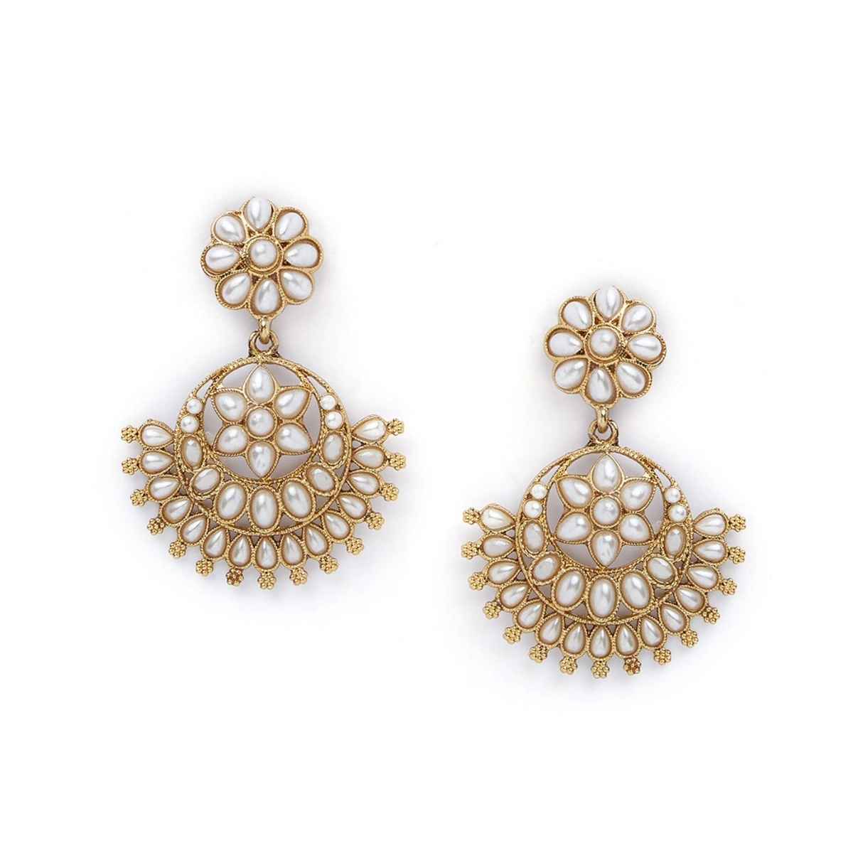 Fida Pearl Bloom Floral White Chandbali Earrings