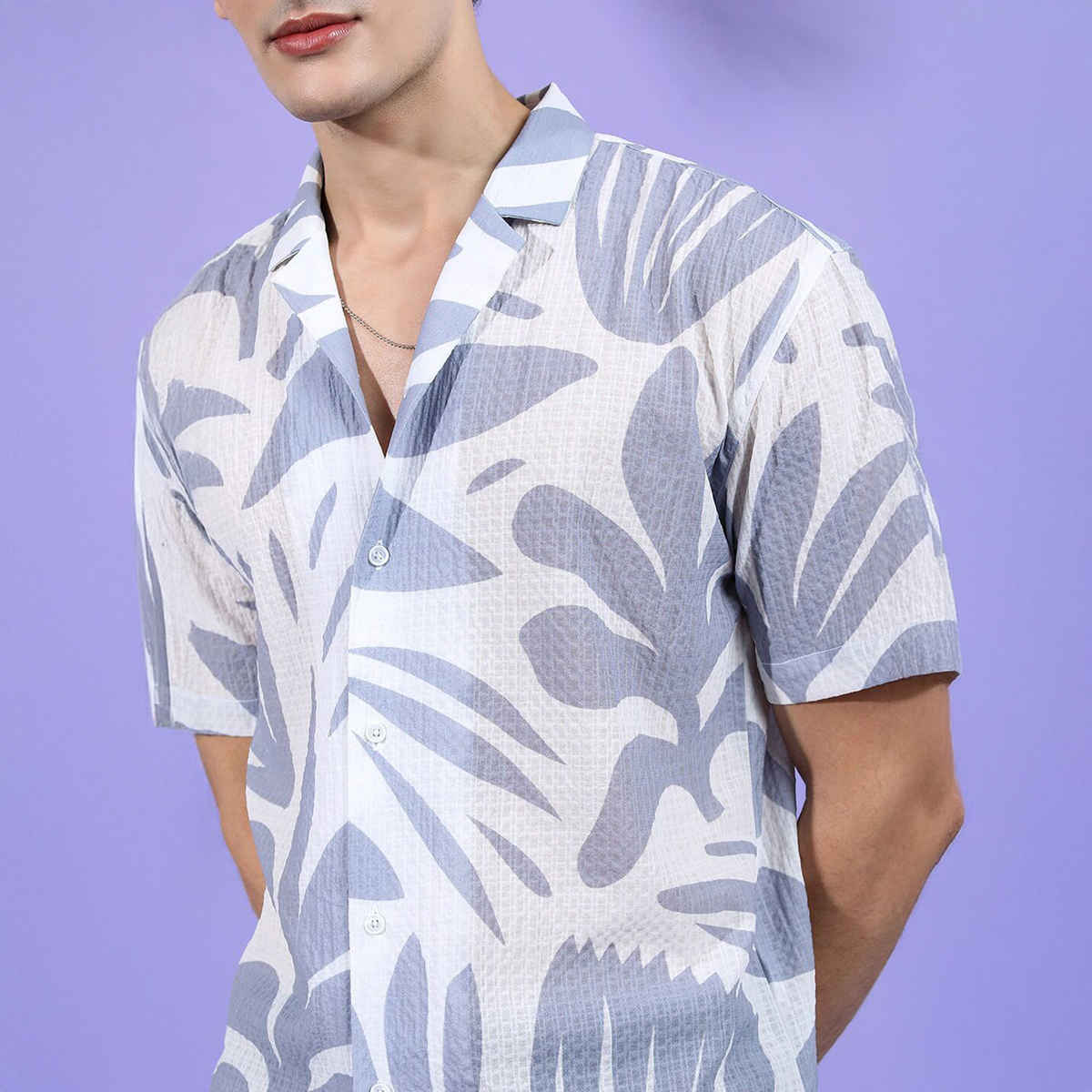 The Indian Garage Co Men's Relaxed Fit Floral Printed Casual Shirts | Grey - S