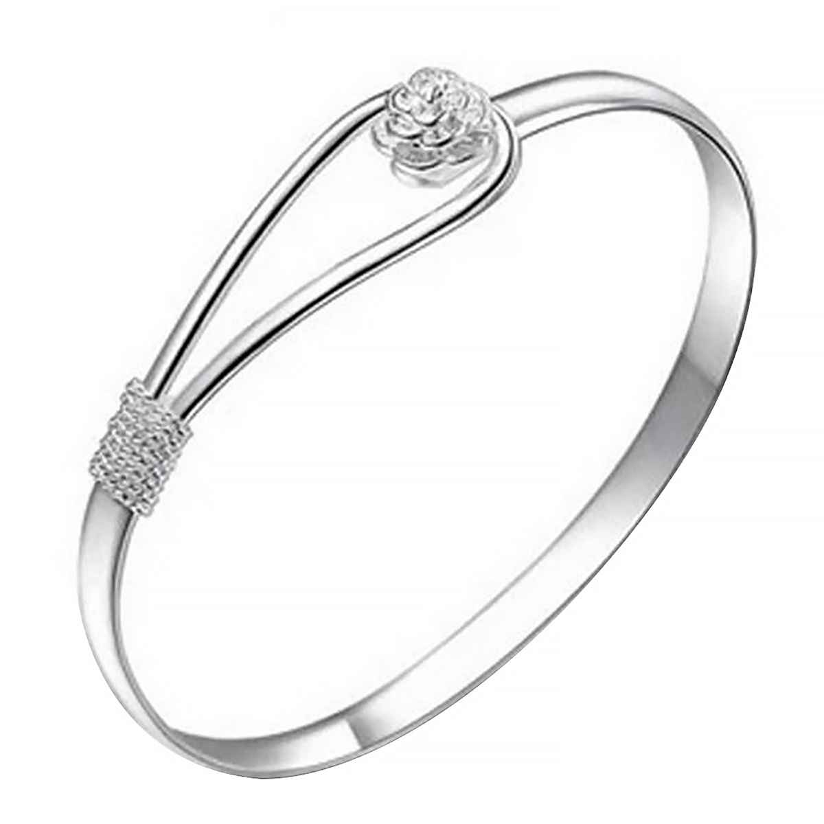 Peora Silver Plated Brass & Cubic Zirconia Kada Bracelet For Women Girls (Silver)