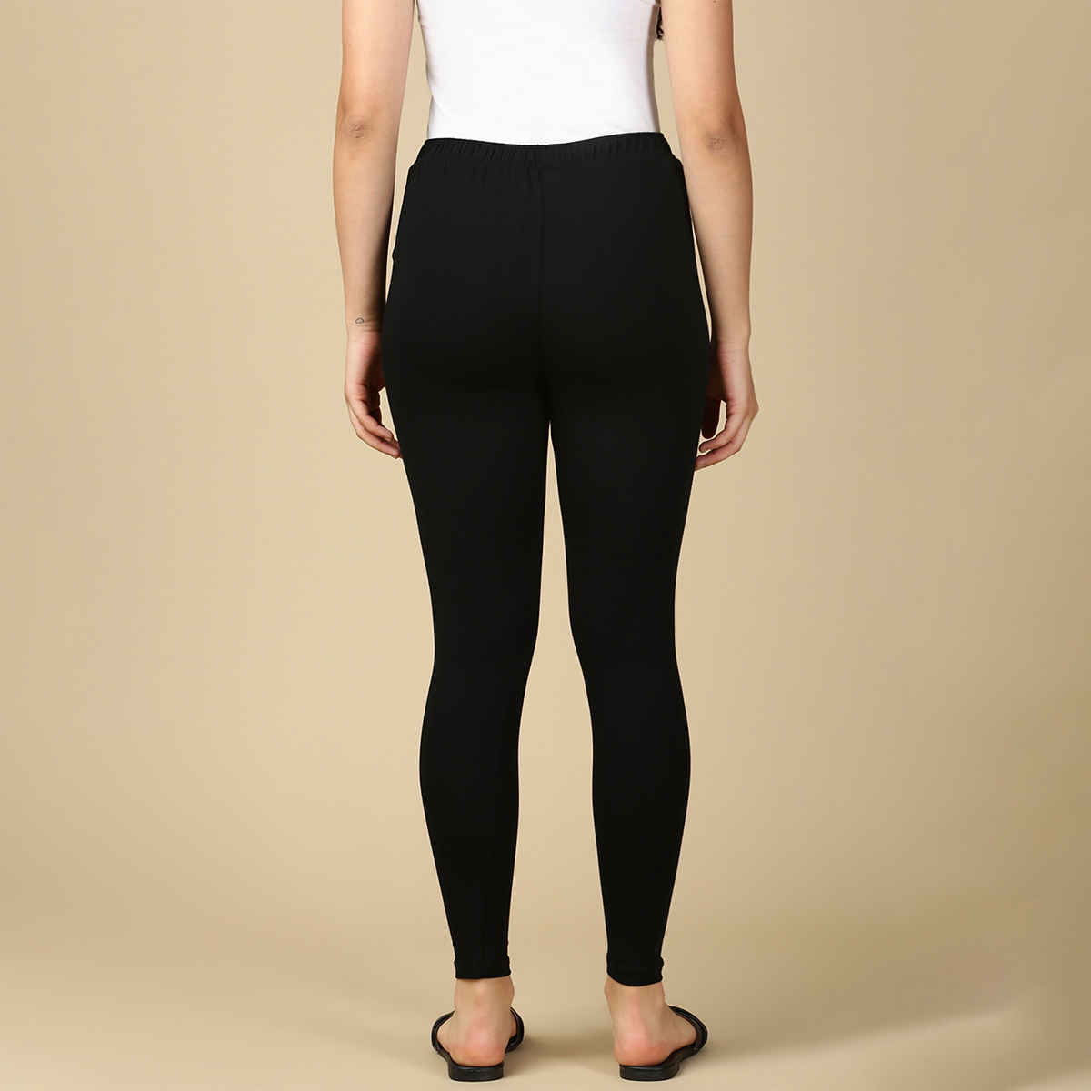 PYNK By Lux Cozi Flexi-Fit 360 Stretch Ankle Length Premium Cotton Leggings | Black|Free Size