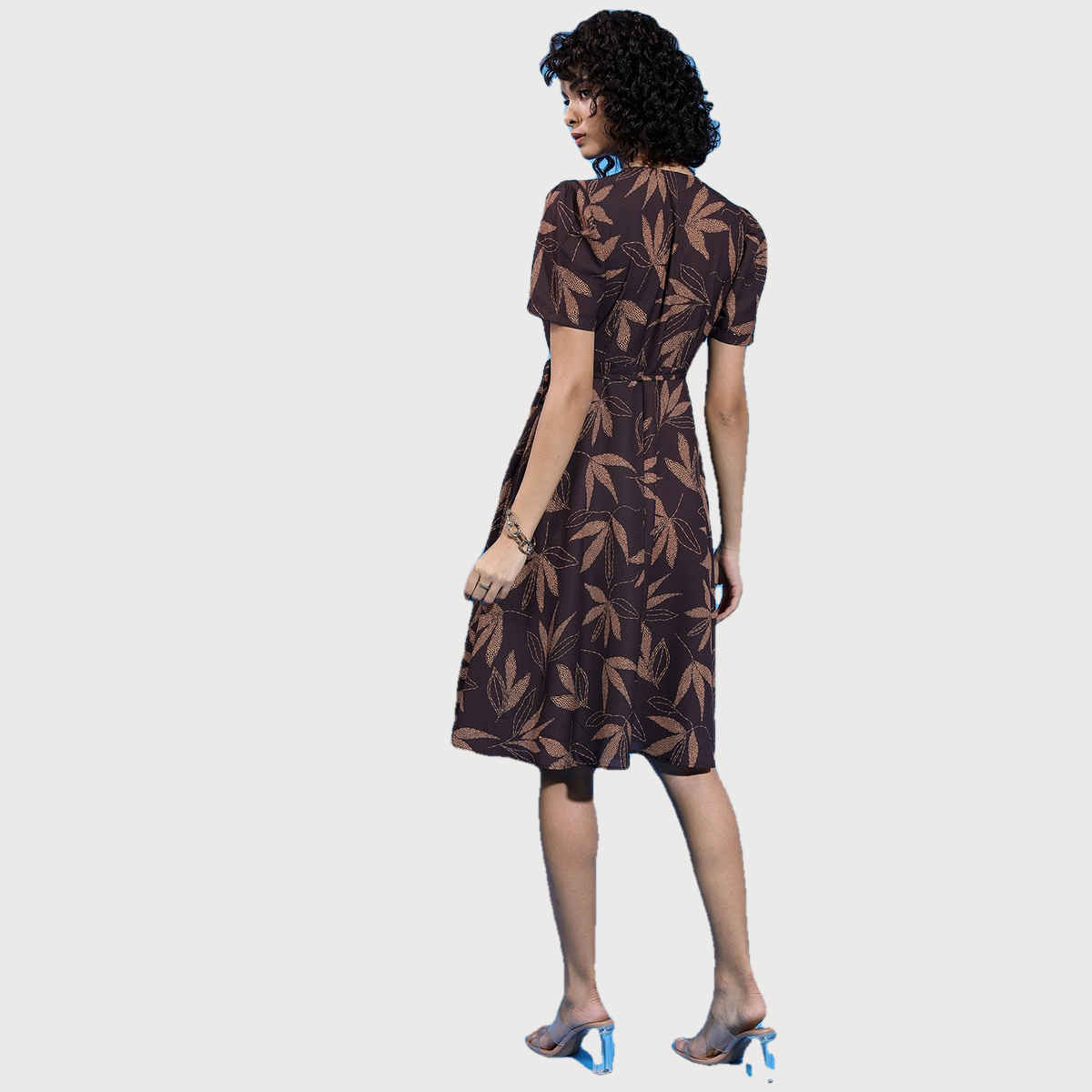 Ketch Women's Printed Fit & Flare V-Neck Wrap Dress | Brown - S
