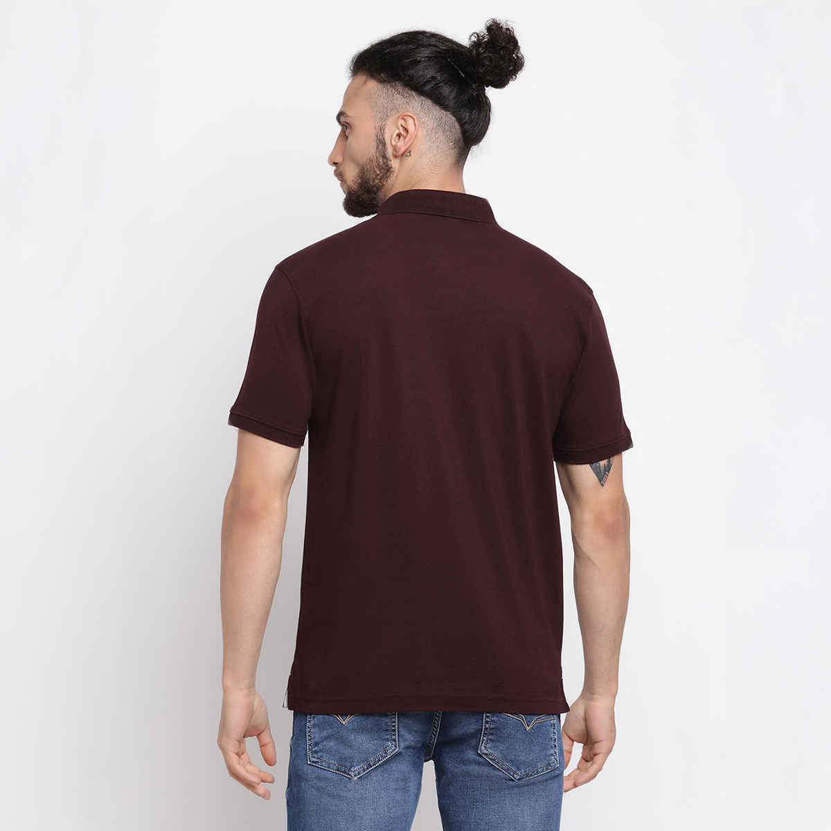 Cantabil Men's Solid Polo Neck Casual T-shirt | Wine - L