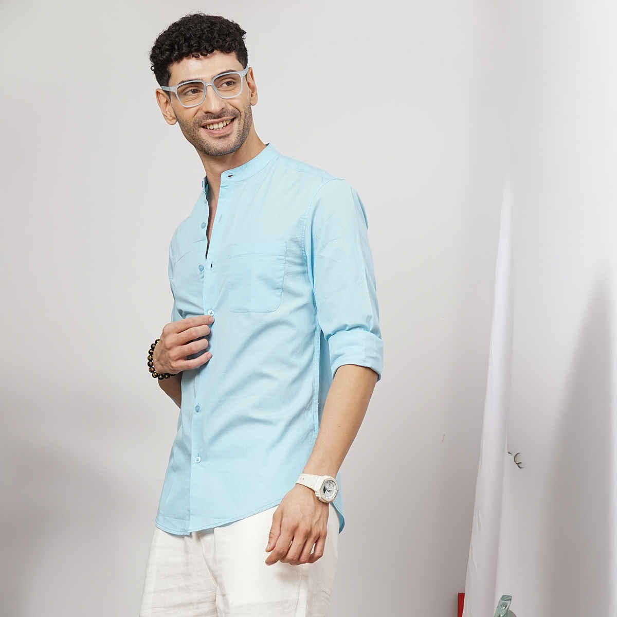 The Indian Garage Co Men's Regular Fit Solid Casual Shirt | Blue - XL