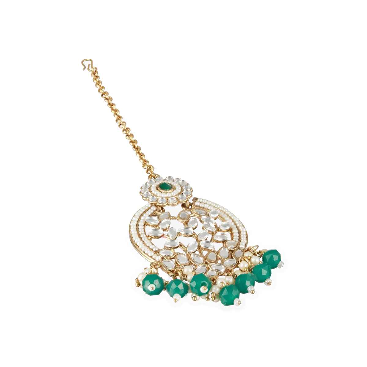 Aatmana Gold-Plated & Kundan-Studded Green Maangtikka