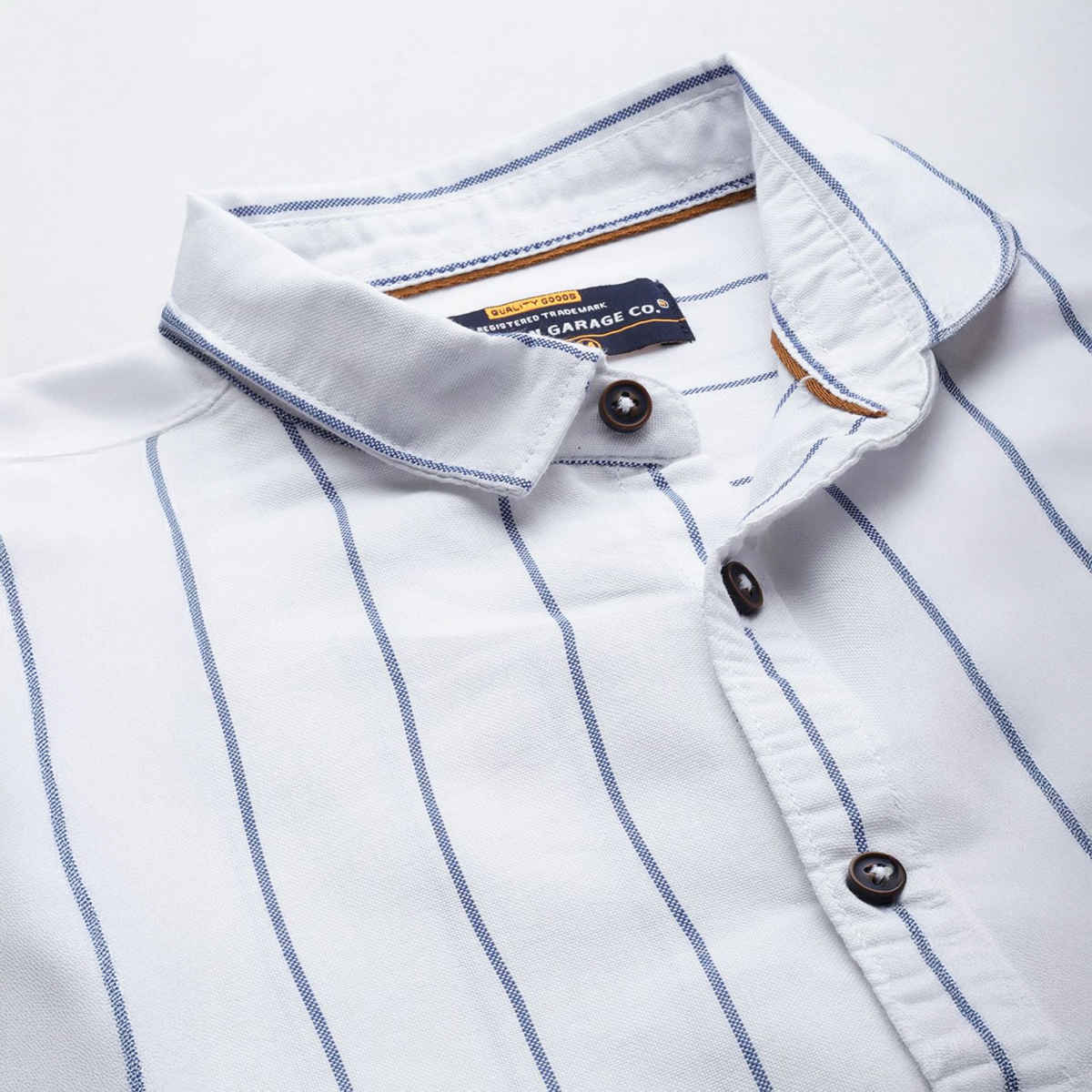 The Indian Garage Co Men's Regular Fit Striped Casual | White | L