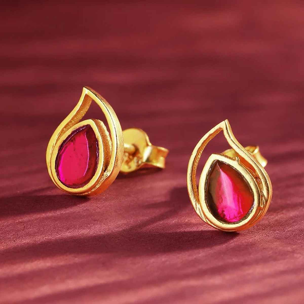 Unniyarcha 92.5 Silver Red Kundan Drop Earrings