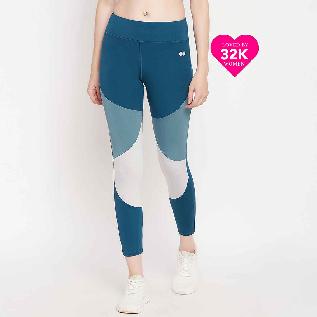Clovia Snug Fit High-Rise Colourblocked Active Tights | Teal | L