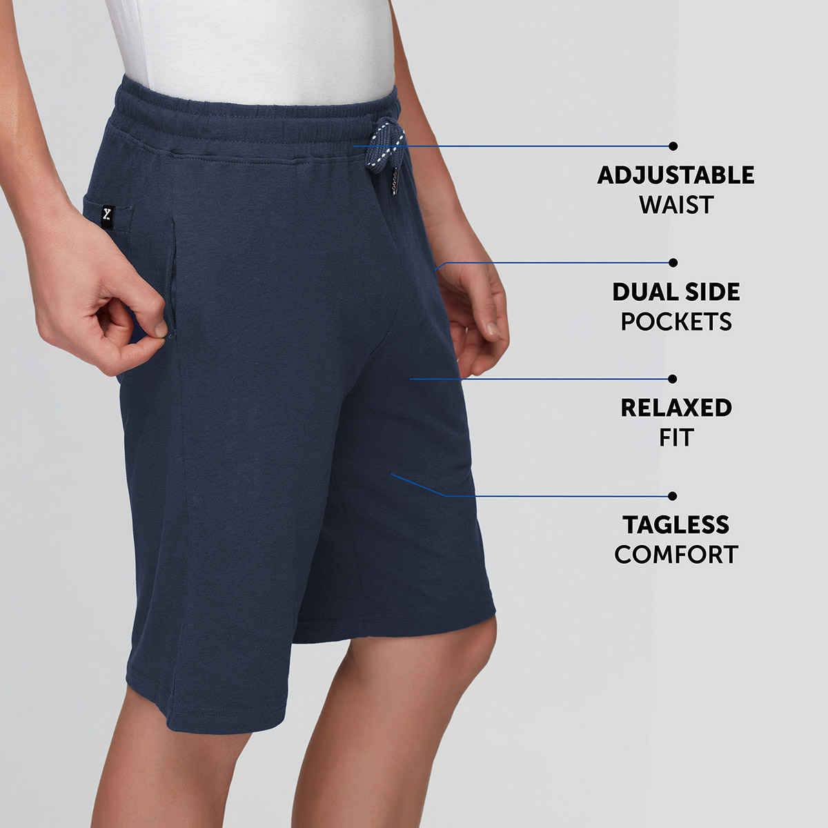 XYXX Ace Cotton Modal solid Shorts | 2 Side Pocket with zip | Dress Blue- S