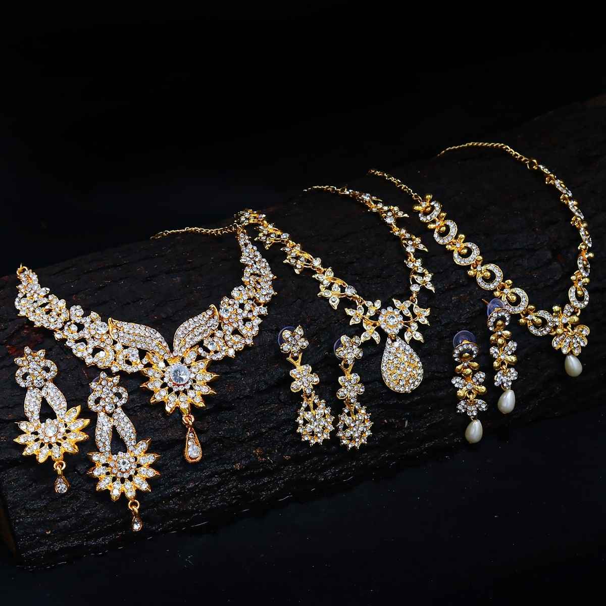Sukkhi Dazzling Gold Plated Austrian Diamond Choker Necklace Set Combo For Women